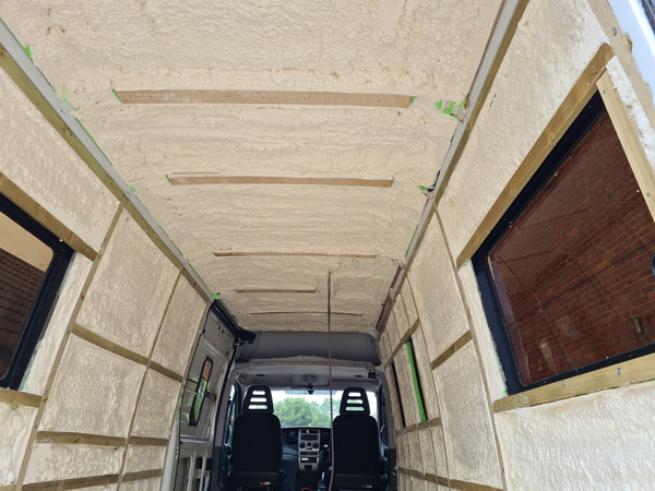 Spray foam insulation in van